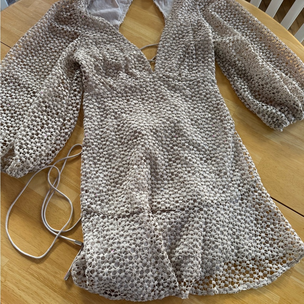 Free People Kaya Knit Sequin Lace Mini Dress L